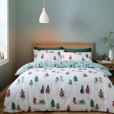 Brushed cotton duvet cover Catherine Lansfield Brushed Snowy Penguin Duvet Cover White, Green (200x200cm)