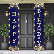 Shein Blue Gold Birthday Curtain Set