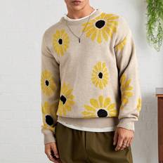 Florals Jumpers Shein Flower Pattern Crew Neck Regular Sweater - Men's