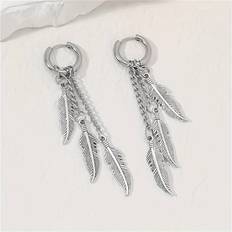 Earrings Temu Pair Of Creative Colorful Stainless Steel Feather Earrings For Men And Women Leaf Chain Ear Clips Trendy Fashion Chain Long Earrings Party