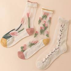 Transparent Socks Temu Mid-calf Socks With Transparent - Large Flowers