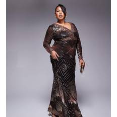 Rose Gold - Women Clothing Goddiva Starburst Sequin Maxi Dress - Rose Gold