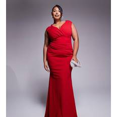 Pleats Dresses Goddiva Curve Bardot Pleated Maxi Dress - Red