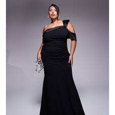 One Shoulder Satin Band Maxi Dress - Black