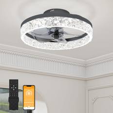 Lighting VOLISUN Black Modern Fan with 15.7in Ceiling Flush Light