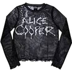 Elastane/Lycra/Spandex Blouses Alice Cooper Mesh Long Sleeved Crop Top - Black