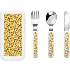 Green Kids Cutlery Salouo Green Leaf Sunflower Pattern Utensils 3 pcs