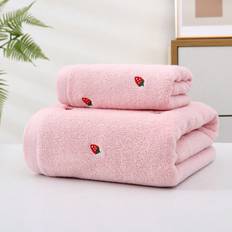 Shein Thick Absorbent Strawberry Embroidered Set Guest Towel Pink (75x34cm)