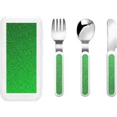 Green Kids Cutlery Salouo Green Sparkling Shiny Pattern Utensils 3 Pieces