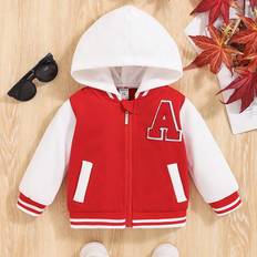 6-9M Jackets Shein Cute Contrast Color Patchwork Letter Applique Jacket - Autumn/Winter