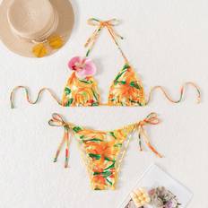 Polyester - Women Bikini Sets Shein Summer Beach Floral Print Halter Bikini Set - Random Print