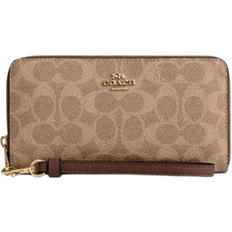 Coach Long Zip Around Wallet In Signature Canvas - Gold/Tan/Brown