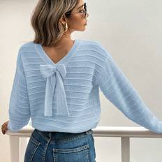Shein Bow Decor Round Neck Casual Pullover Sweater - Versatile Design