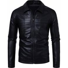 Leather Imitation Jackets Shein Solid Color Raglan Casual Jacket - PU Leather