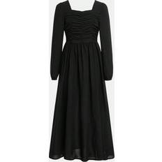 Buttons Dresses Shein Elegant Square Collar Long Sleeve Dress - Modest