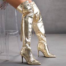 Gold High Boots Shein Fashionable Gold-Tone Pointed Toe Boots