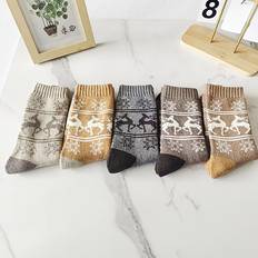 5 pcs Socks Temu Thick Socks - Vintage Christmas Reindeer