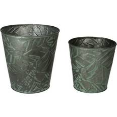 Pots, Plants & Cultivation Set of 2 Patina Leaf Motif Planter Buckets