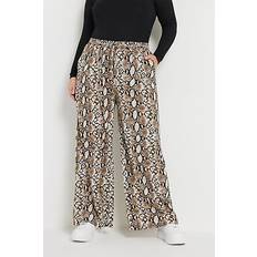 Yours Snake Print Wide Leg Trousers - Brown