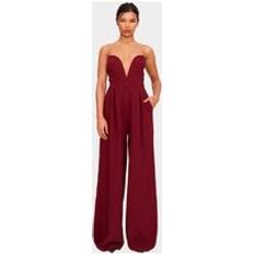 Jumpsuits - Red Jumpsuits & Overalls PrettyLittleThing Plunge Wide Leg Jumpsuit - Red