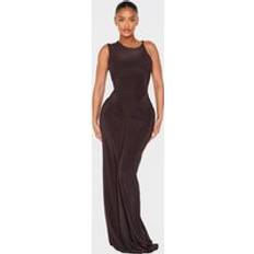 PrettyLittleThing Shape Sleeveless Ruched V Waist Maxi Dress - Chocolate