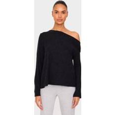 Ribbed - Women Blouses PrettyLittleThing Slouchy Asymmetric Shoulder Long Sleeve Top - Black