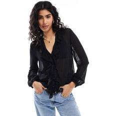 Stradivarius Flowing Ruffled Shirt - Black