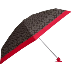 Umbrellas Coach Uv Protection Signature Mini Umbrella - Nylon/Silver/Brown Bold Red