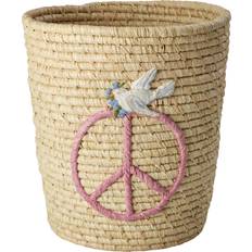 Rice Round Raffia Basket Peace and Dove Embroidery Kurv