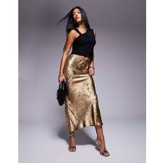 New Look Foil Satin Midi Skirt - Gold