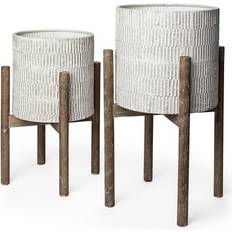 Mercana Groot Ceramic Wooden Base Plant Stands Set of 2 15.0 In L X 15.0 In W X 23.0 In H
