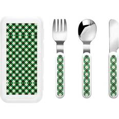 Green Kids Cutlery Salouo Green Argyle Plaid Pattern Utensils 3 Pieces