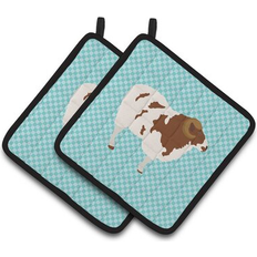 Polyester Pot Holders Caroline's Treasures Jacob Sheep Check Potholder 7.5 L x 7.5 W Pot Holder Green, White, Blue