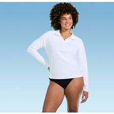 Lands' End Women's Quarter Zip Rash Guard White