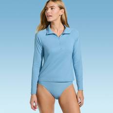 Lands' End Women's Quarter Zip Rash Guard Blue