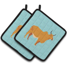Pot Holders on sale Caroline's Treasures Zebu Indicine Cow Blue Check Decorated Holder 7.5 x 7.5 Pot Holders Orange, Blue