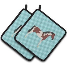 Polyester Pot Holders Caroline's Treasures Pinto Horse Check Potholder 7.5 L x 7.5 W Pot Holder Blue
