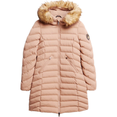 Superdry Mid-Length Fuji Quilted Coat With Faux Fur Hood - Winter Taupe