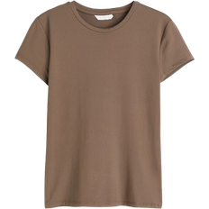 Slim - Women Tops H&M Fitted T-shirt - Dark beige