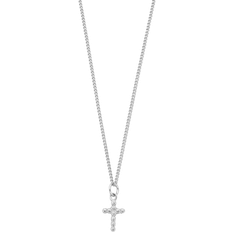 Curb Chain Cross Necklace - Silver