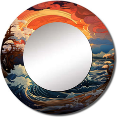 Orange Wall Mirrors Design Art Ocean Charm Vivid Wood Cut Effect Decor 23.0 H x 23.0 W x 1.0 D Wall Mirror