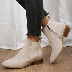 Beige - Block Heel Chelsea Boots Shein Elegant Chelsea Boots With Side Zipper - Beige