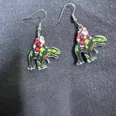 Earrings Temu Santa Riding Dinosaur Acrylic Earrings Lightweight, & Stylish For Women Perfect Gift For Christmas, Halloween, Thanksgiving, Valentine's Day