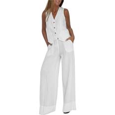 Linen - Women Suits Piuwrlz Two Piece Linen Set - White