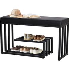 Widppsopt 2-Tier Metal Bench Black Shoe Rack