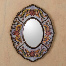 Orange Wall Mirrors Aged Reverse Painted Glass 9.8 H x 7.8 W x 0.6 D Wall Mirror