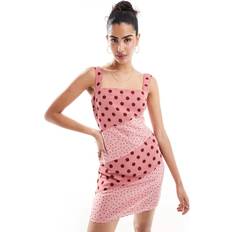 ASOS DESIGN Square Neck Pleated Chiffon Mini Dress - Pink Spot Print/Multi