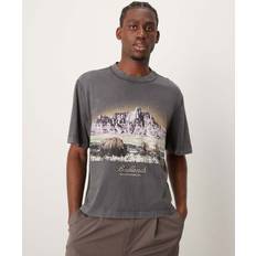 Abercrombie & Fitch Badlands Print Acid Wash Crop T-shirt Charcoal/Grey