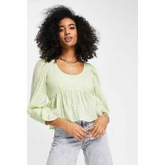 Men Blouses ASOS DESIGN Shirred Peplum Top with Deep Cuff - Sage Green