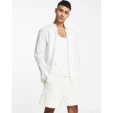 Leather Shirts Only & Sons Linen Mix Grandad Collar Shirt White